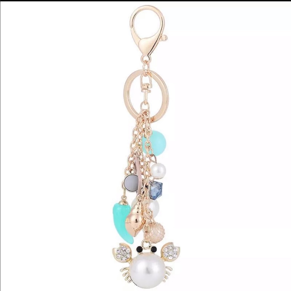 Cute Pearl Crab with Rhinestones Key Chain 🦀🦀Lob